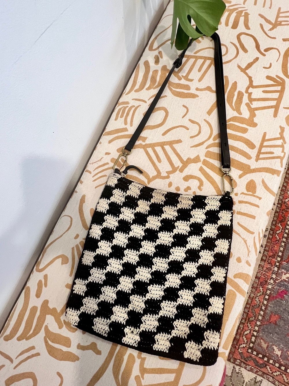 Clare V Fold Over Clutch in Crochet Checker // Black and Cream - Picture 3 of 5